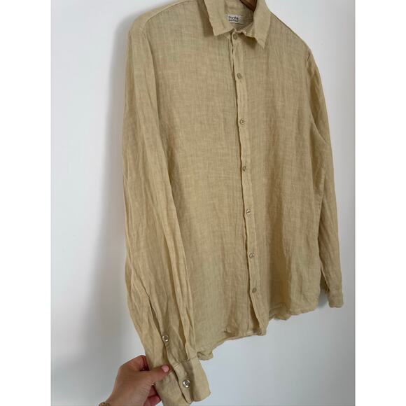 Italian 100% Linen MATE Oversized Button-Up Shirt - Butter Yellow, Small - Picture 3 of 7